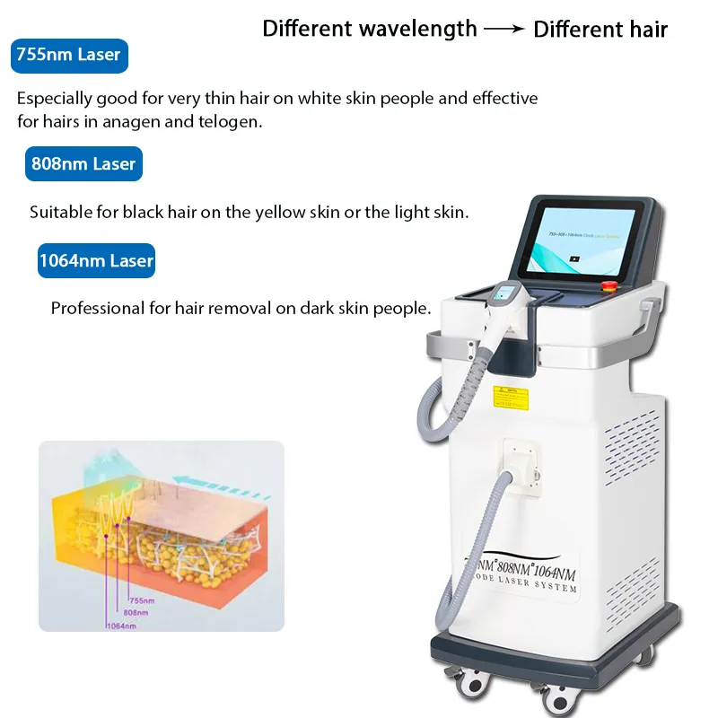 Portable 755 808 1064 laser hair removal device skin rejuvenation 808nm diode laser hair removal machine